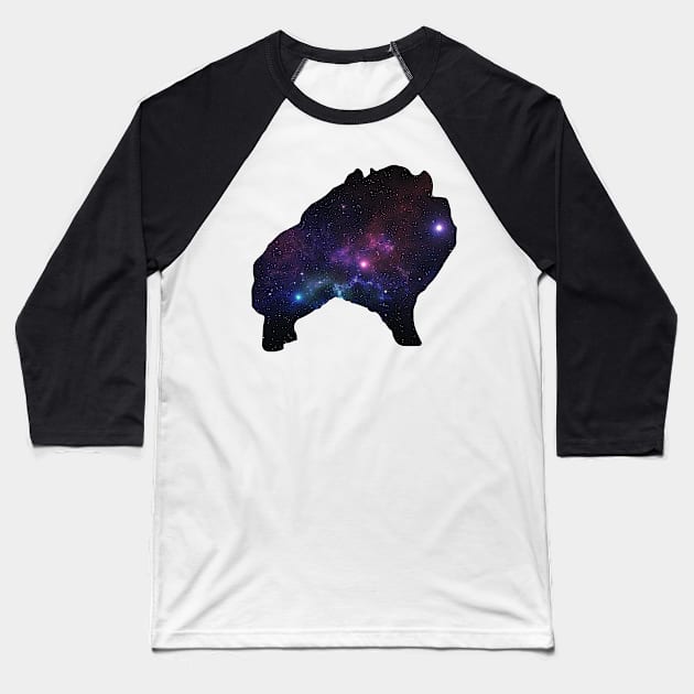 Galaxy Pomeranian Silhouette Baseball T-Shirt by doglovershirts